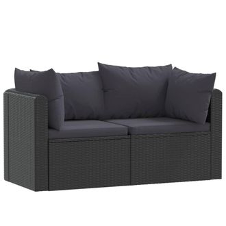 vidaXL Set De Sof&aacute;s De Jard&iacute;n 2 Piezas Y Cojines Rat&aacute;n Sint&eacute;tico Negro Vidaxl