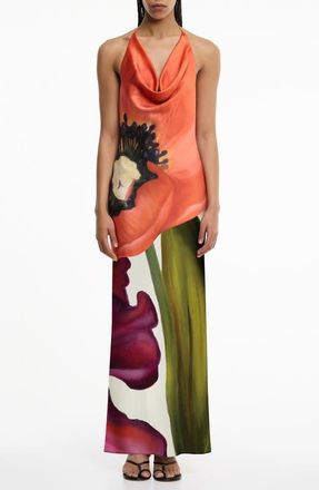 Significant Other Derby Cowl Neck Open Back Satin Maxi Cocktail Dress in Poppy Botanic at Nordstrom, Size 12 Us
