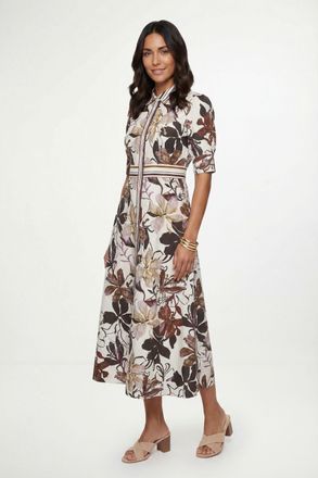 Wallis Womens Floral Print Button Midi Shirt Dress - Brown Cotton - Size 18 UK