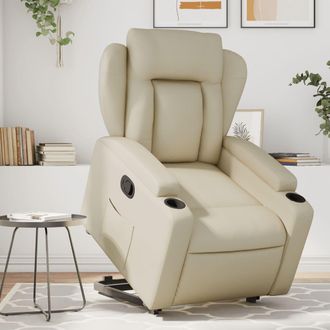 vidaXL Sill&oacute;n Reclinable Elevable Cuero Artificial Color Crema Vidaxl