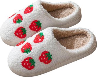 Generic Cozy Slippers for Women Fuzzy Memory Foam Cute Pattern Fruit Series Warm Bedroom Slippers Womens Non-Slip Comfort Soft Plush Slingback Slipper Winter 
