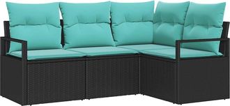 vidaXL Juego De Sof&aacute; 4 Uds. Negro Rat&aacute;n Sint&eacute;tico Vidaxl