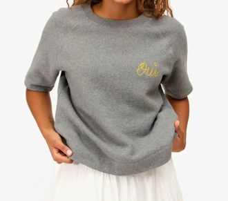 Clare Vivier Embroidered Oui Tee In Grey Melange