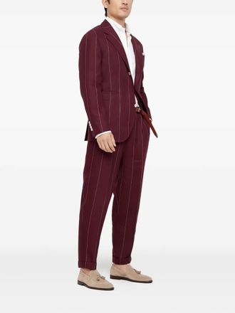 Brunello Cucinelli pinstripe linen suit - Red