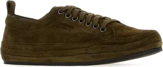 Tom Ford Mens Dark Green Suede Dean Sneakers Khakiblack