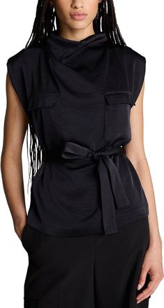 Kenneth Cole High Cowl Neck Belted Blouse