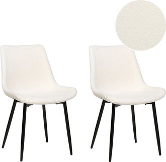 Beliani Beliani - Conjunto De 2 Sillas De Comedor Modernas Tapicer&iacute;a De Tela Boucl&eacute; Respaldo Rebajado Asiento Sal&oacute;n Comedor Blanco Avilla