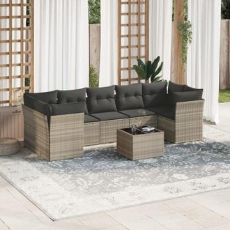 vidaXL Vidaxl - Set De Sof&aacute;s De Jard&iacute;n 8 Pzas Y Cojines Rat&aacute;n Sint&eacute;tico Gris