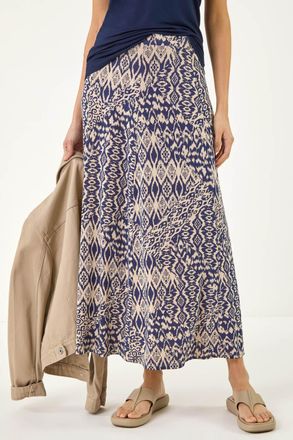 Roman Abstract Print Midi Skirt