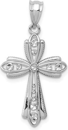 Diamond2Deal 14k White Gold Polished Diamond-Cut Fancy Cross Pendant