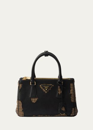 Prada Galleria Houndstooth Wool & Leather Top-Handle Bag