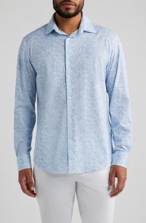 Bugatchi James OoohCotton Floral Button-Up Shirt in Air Blue at Nordstrom, Size Xxx-Large