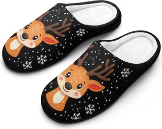 Generic Cute Cartoon Deer Mens House Slippers Memory Foam Washable Cotton Slip on Home Shoes