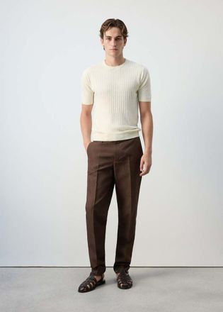 Mango Maglietta misto lino lyocell coste bianco sporco - Uomo - XXL - MANGO MAN