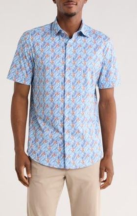 Bugatchi Short Sleeve Button-Up Shirt in Sky at Nordstrom Rack, Size Xxx-Large