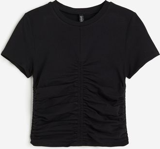 H&M Gerafftes Jerseyshirt - Schwarz