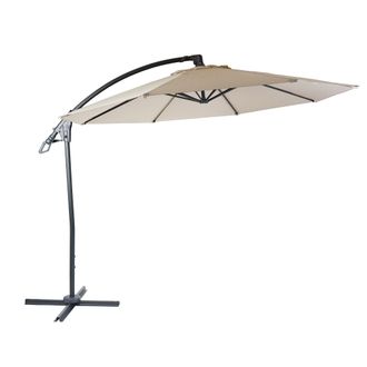 Hhg Nunca Usado] Sombrilla Voladiza De Lujo Hhg 995, Sombrilla, Redonda &Oslash; 3m Poli&eacute;ster Aluminio/acero 14kg, Crema-blanco Sin Soporte