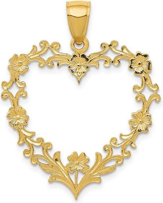 Diamond2Deal 14k Yellow Gold Polished Floral Border Heart Pendant