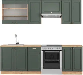 Vicco Mueble De Cocina Fame-line, Green-gold Country/gold Power Roble, 240 Cm Sin Encimera