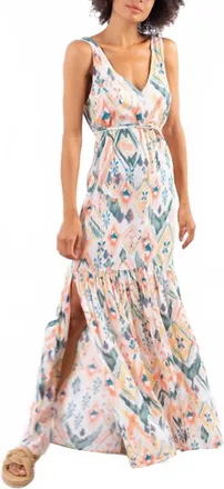Lovestitch Abstract Boho Dress In Cream