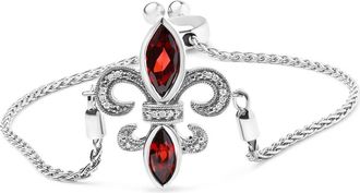House of Brilliance Silver Garnet & Diamond Accent Fleur De Lis Bracelet in White at Nordstrom