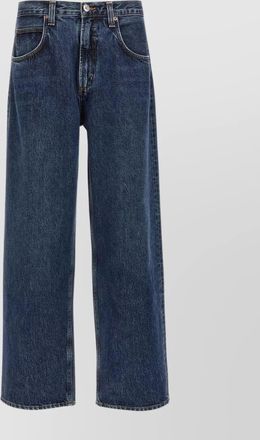 A Gold E stitched belt loops five-pocket denim