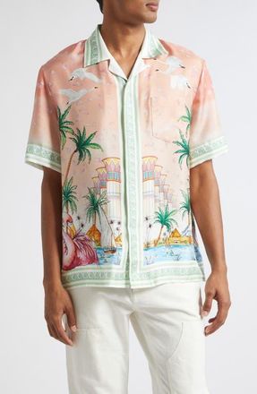 Casablanca Ethereal Print Silk Camp Shirt in Silk Twill at Nordstrom, Size Medium