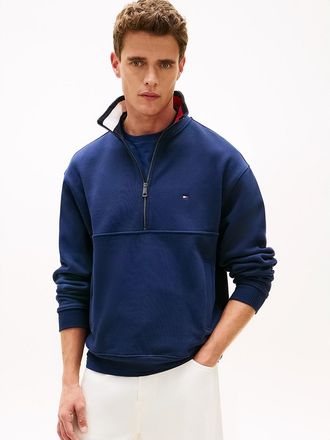 Tommy Hilfiger Mens Flag Logo Quarter-Zip Sweatshirt - Navy - XXL