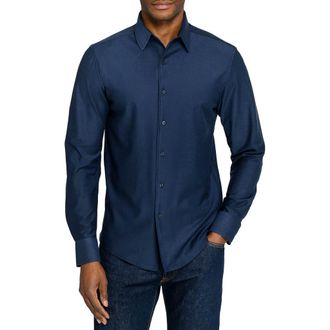 Brooklyn Brigade Solid Mapleton Luxe Cross Dyed Long Sleeve Shirt in Navy at Nordstrom, Size Xx-Large