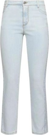 Ermanno Scervino Crop slim jeans met geborduurd kantdetail - Dames - Cropped Jeans - Blauw - 2XS - Denim - Jeans