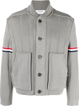 Thom Browne single-breasted button-fastening shirt jacket - men - Cashmere/Cotton - 4 - Grey