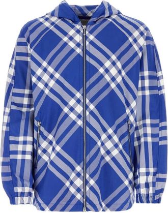 Burberry geruite blauwe jas met capuchon en rits