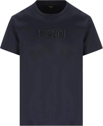 Fendi FF Postcards Logo T-Shirt - Heren - T-shirts - Blauw - XL - Katoen - Tops