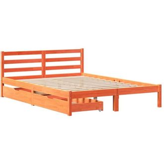 vidaXL Cama Sin Colch&oacute;n Madera Maciza Pino Marr&oacute;n Cera 150x200 Cm Vidaxl