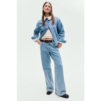 H&M Wide High Waist Jeans in Denim Blue at Nordstrom, Size 12