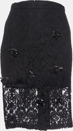 Alexis Alexis Black Brooch Embellished Lace Pencil Skirt