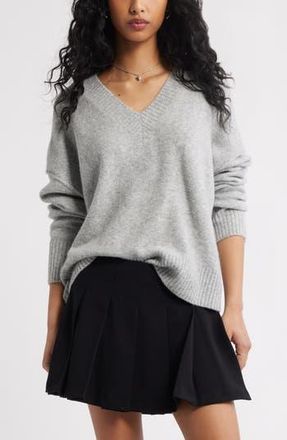 BP. Oversize Cozy V-Neck Sweater in Grey Heather at Nordstrom Rack, Size Large