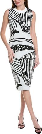 Gracia Abstract Pattern Racer Neck Fitted Knit Midi Dress