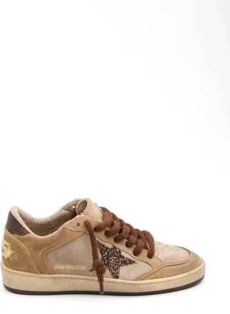 Golden Goose Ballstar Suede Upper Toe Tongue And Spur Glitter Star Leather Heel
