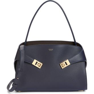 Ferragamo Small Hug Leather Shoulder Bag in New Navy Testa Di Moro at Nordstrom