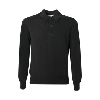 Alpha Studio Tops, Heren, Zwart, L, Wol, Polo met lange mouwen