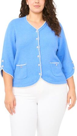 CeCe by Cynthia Steffe Contrast Scallop Trim Cardigan in Bell Flower Blue at Nordstrom, Size 1X