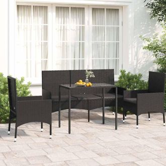 vidaXL Juego De Jard&iacute;n Con Cojines 4 Piezas Rat&aacute;n Sint&eacute;tico Negro Vidaxl