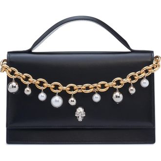 Alexander McQueen Medium Skull Chain Detail Leather Handbag in Black/Silver at Nordstrom