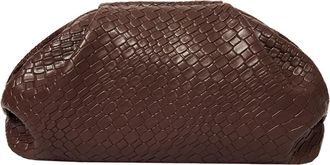 Philomena Womens Woven Evening Bag Vegan Leather Clutch Purse Dumpling Ruched Bag Party Wedding Elegant Handbags, Coffee, 11.02 x 3.34 x 5.9 inches