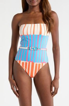 Hutch Chain Belt One-Piece Swimsuit in Fuchsia Stripes at Nordstrom Rack, Size X-Small