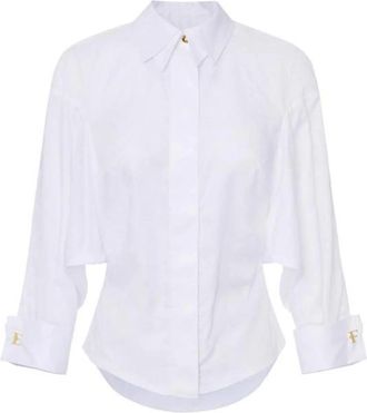 Elisabetta Franchi Overhemden, Dames, Wit, XL, Katoen, Jacquard Katoenen Shirt met Manchetknopen