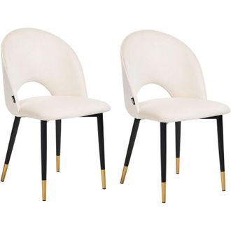 Beliani Set di 2 sedie da pranzo in velluto beige chiaro con gambe nere Magalia