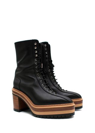 Herm&egrave;s Black Leather Lace Up Platform Boots Size 38