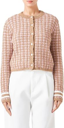 endless rose Check Cardigan in Camel/Pink at Nordstrom, Size X-Small
